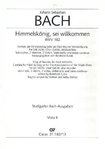 Himmelskönig sei willkommen BWV182 für Soli, gem Chor und Orchester Kracherpreis