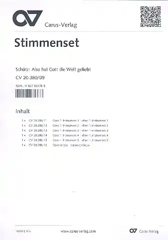 Schneller Versand Also hat Gott die Welt geliebt op.11,12 SWV380 für gem Chor (mit Instrumenten)