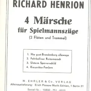 Billig 4 Märsche für Spielmannszüge (2 Flöten und Trommel)