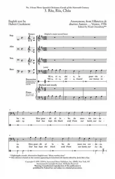 Ríu ríu Chíu for mixed chorus a cappella Baritone (Bass) solo and tambourine Finale Aktion