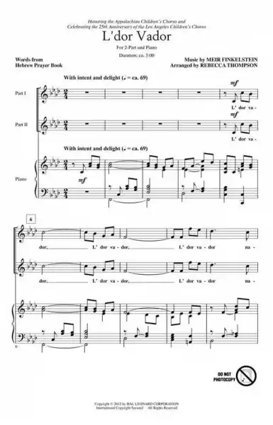 L'dor vador for 2-part chorus and piano Mega-Angebot