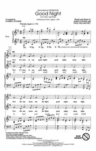 Schnäppchen Good Night for 2-part chorus and piano, score