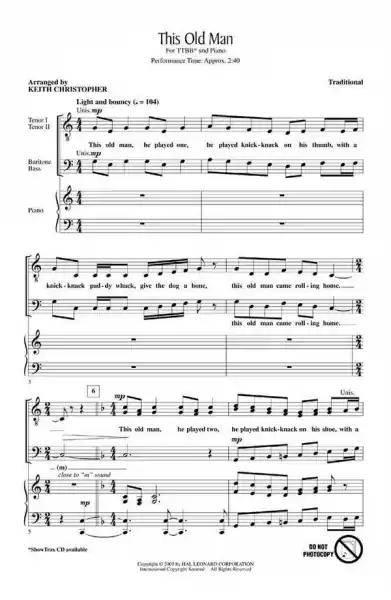 Knallerangebot This old Man for male chorus and piano, score