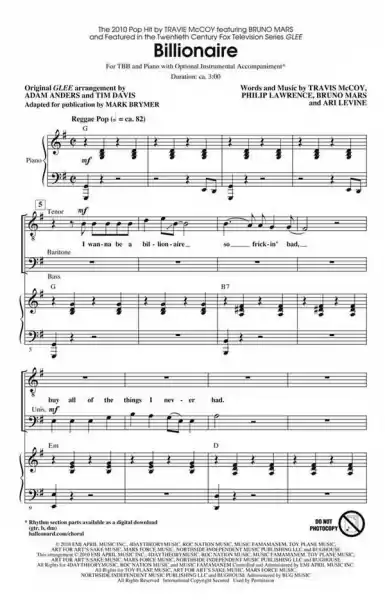 Billionaire for men's chorus and instruments vocal score Kostenfreie Lieferung