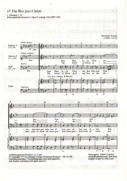 Das Blut Jesu Christi für Soli (SSB) und Orgel Geprüft