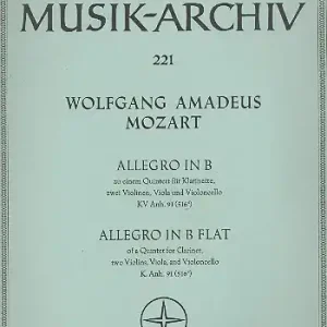 Allegro B-Dur KV Anh91 (KV516c) für Klarinette, 2 Violinen, Viola und Violoncello Jetzt Kaufen