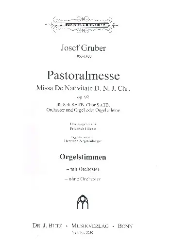 Pastoralmesse op.92 für Soli, gem Chor und Orgel (Orchester ad lib) Preis Gesenkt