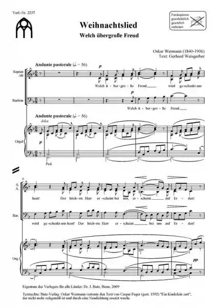 Nur Für Kurze Zeit Welch übergroße Freud für gem Chor (SABar) und Orgel