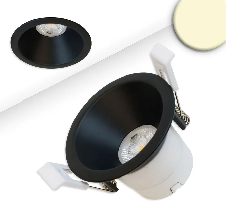 Expressversand ISOLED LED Einbaustrahler BACK60-68, schwarz matt, rund, 5W, CRI90, 2700K, rückversetzt, UGR