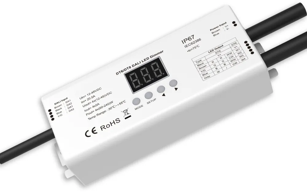 ISOLED DALI DT6/DT8 1-4 Adresse Universal Multi-PWM-Dimmer IP67, 4 Kanal, 12-24V 4x5A, 36-48V 4x3A Markenprodukt
