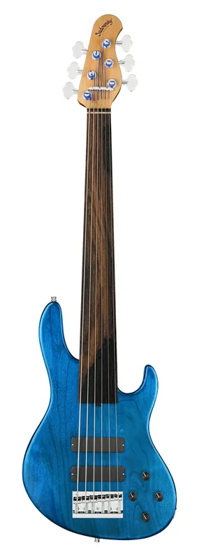Begrenztes Angebot Sadowsky MasterBuilt 24-Fret Modern Bass, Red Alder Body, Tigerstripe Ebony Fingerboard, 6-String, Fretless - Ocean Blue Transparent Satin