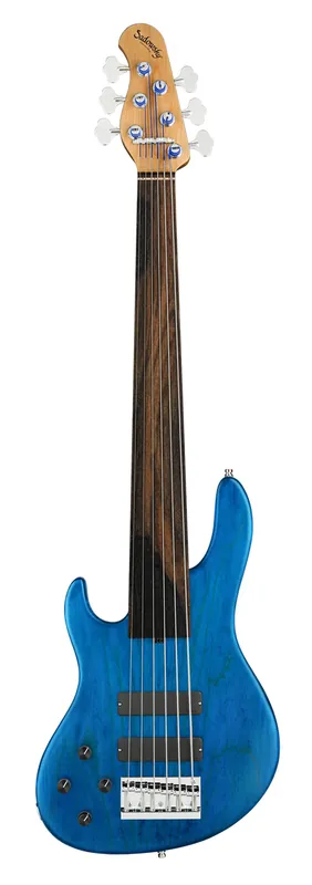 Sadowsky MasterBuilt 24-Fret Modern Bass, Swamp Ash Body, Tigerstripe Ebony Fingerboard, 6-String, Fretless, Lefthand - Ocean Blue Transparent Satin Neu Im Sortiment