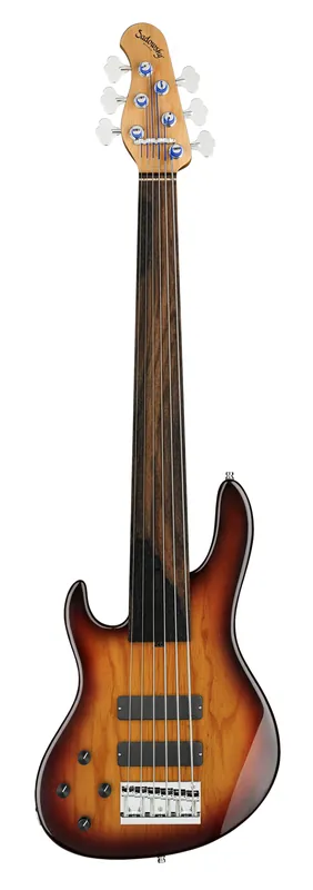 Sadowsky MasterBuilt 24-Fret Modern Bass, Red Alder Body, Tigerstripe Ebony Fingerboard, 6-String, Fretless, Lefthand - '59 Burst Transparent High Polish Echt