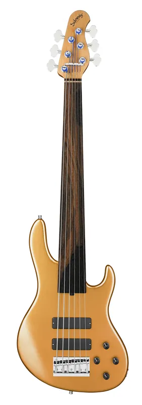 Sadowsky MasterBuilt 24-Fret Modern Bass, Swamp Ash Body, Tigerstripe Ebony Fingerboard, 6-String, Fretless - Solid Firemist Gold Metallic Satin Sichere Zahlung