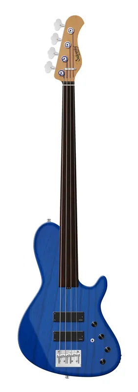 Direkt Vom Hersteller Sadowsky MasterBuilt 24-Fret Single Cut Bass, Swamp Ash Body, Tigerstripe Ebony Fingerboard, 4-String, Fretless - Ocean Blue Transparent Satin