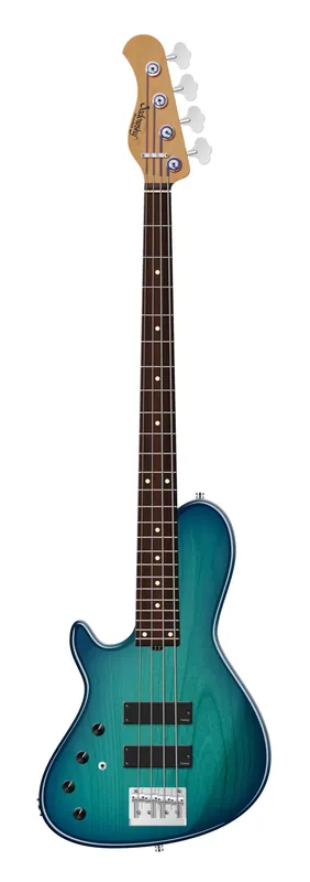 Markenprodukt Sadowsky MasterBuilt 24-Fret Single Cut Bass, Red Alder Body, Morado Fingerboard, 4-String, Lefthand - Bora Blue Burst Transparent High Polish