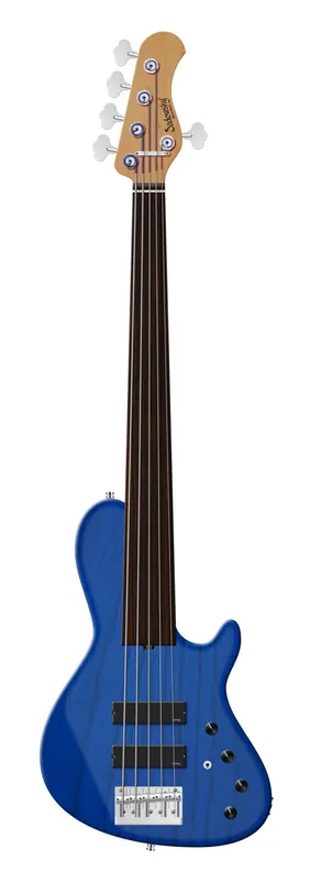 Sadowsky MasterBuilt 24-Fret Single Cut Bass, Swamp Ash Body, Tigerstripe Ebony Fingerboard, 5-String, Fretless - Ocean Blue Transparent Satin Kostenloser Rückversand