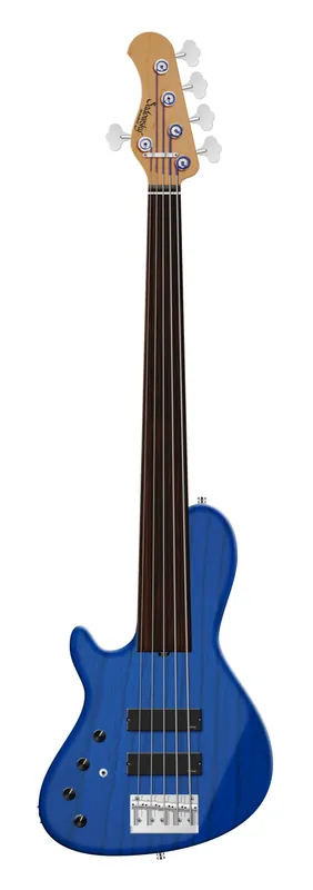 Sadowsky MasterBuilt 24-Fret Single Cut Bass, Swamp Ash Body, Tigerstripe Ebony Fingerboard, 5-String, Fretless, Lefthand - Ocean Blue Transparent Satin Saisonangebot