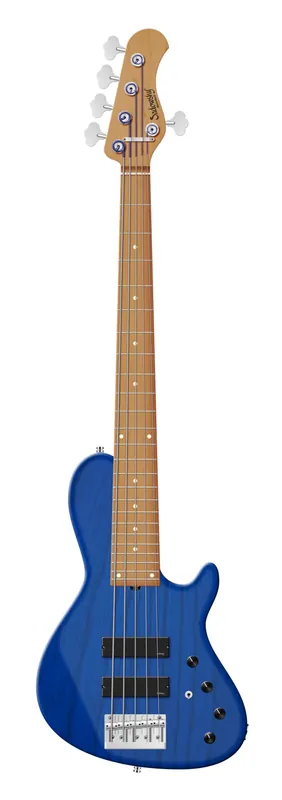 Sofort Bestellen Sadowsky MasterBuilt 24-Fret Single Cut Bass, Swamp Ash Body, Roasted Maple Fingerboard, 5-String - Ocean Blue Transparent Satin