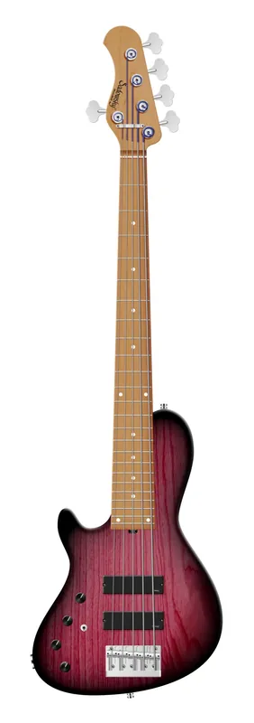 Sadowsky MasterBuilt 24-Fret Single Cut Bass, Swamp Ash Body, Roasted Maple Fingerboard, 5-String, Lefthand - Burgundy Blackburst Transparent Satin Sale