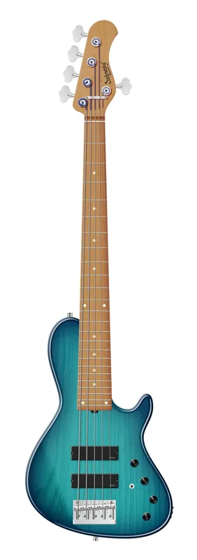 Sadowsky MasterBuilt 24-Fret Single Cut Bass, Swamp Ash Body, Roasted Maple Fingerboard, 5-String - Bora Blue Burst Transparent High Polish Neu Im Sortiment