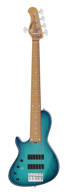 Sadowsky MasterBuilt 24-Fret Single Cut Bass, Swamp Ash Body, Roasted Maple Fingerboard, 5-String, Lefthand - Bora Blue Burst Transparent High Polish Top-Angebot