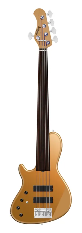 Must-Have Sadowsky MasterBuilt 24-Fret Single Cut Bass, Swamp Ash Body, Tigerstripe Ebony Fingerboard, 5-String, Fretless, Lefthand - Solid Firemist Gold Metallic Satin