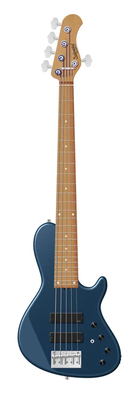 Sadowsky MasterBuilt 24-Fret Single Cut Bass, Swamp Ash Body, Roasted Maple Fingerboard, 5-String - Solid Dark Lake Placid Blue Metallic Satin Gratis Versand