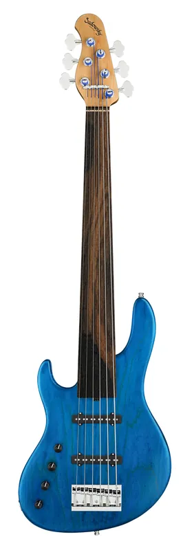 Sadowsky MasterBuilt 24-Fret Standard J/J Bass, Swamp Ash Body, Tigerstripe Ebony Fingerboard, 6-String, Fretless, Lefthand - Ocean Blue Transparent Satin Versand Am Gleichen Tag