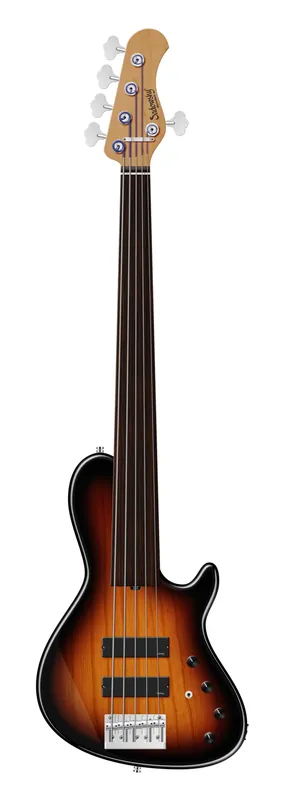 Sadowsky MasterBuilt 24-Fret Single Cut Bass, Swamp Ash Body, Tigerstripe Ebony Fingerboard, 5-String, Fretless - '59 Burst Transparent High Polish Nur Für Kurze Zeit
