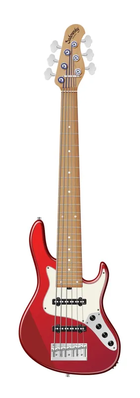Sadowsky MasterBuilt 24-Fret Vintage J/J Bass, Swamp Ash Body, Roasted Maple Fingerboard, 6-String - Solid Candy Apple Red Metallic High Polish Kracherpreis