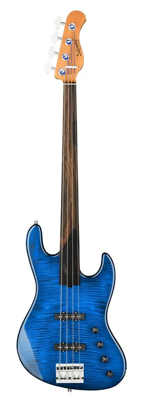 Abverkauf Sadowsky MetroLine Deluxe 21-Fret Standard J/J Bass, Okoume Body, Tigerstripe Ebony Fingerboard, 4-String, Fretless - Ocean Blue Transparent High Polish