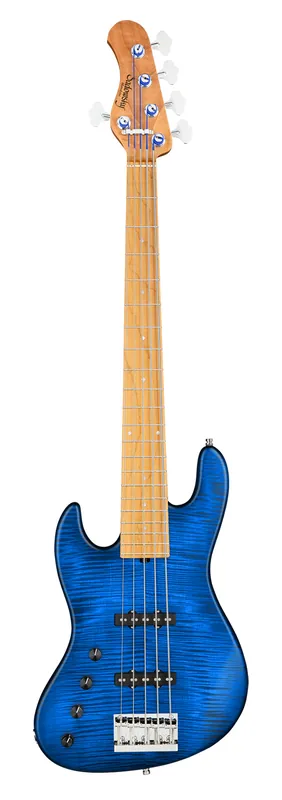 Sadowsky MetroLine Deluxe 21-Fret Standard J/J Bass, Okoume Body, Roasted Maple Fingerboard, 5-String, Lefthand - Ocean Blue Transparent Satin Nur Heute