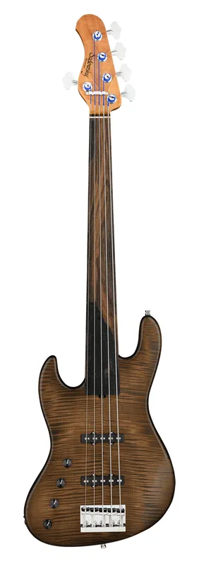 Online Kaufen Sadowsky MetroLine Deluxe 21-Fret Standard J/J Bass, Okoume Body, Tigerstripe Ebony Fingerboard, 5-String, Fretless, Lefthand - Antique Tobacco Transparent Satin
