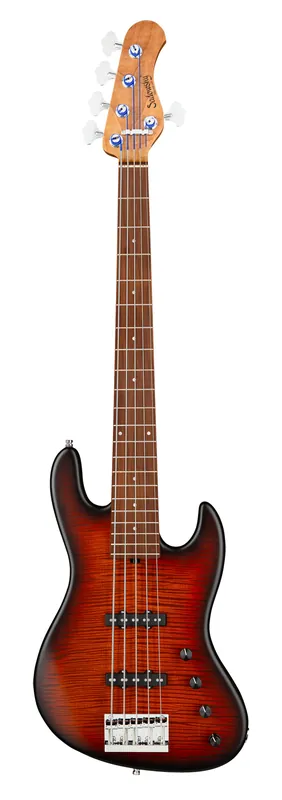 Rabatt Sadowsky MetroLine Deluxe 21-Fret Standard J/J Bass, Okoume Body, Morado Fingerboard, 5-String - Almond Sunburst Transparent Satin