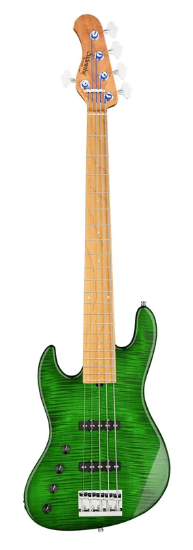 Kostenloser Versand Sadowsky MetroLine Deluxe 21-Fret Standard J/J Bass, Okoume Body, Roasted Maple Fingerboard, 5-String, Lefthand - Emeraude Greenburst Transparent High Polish