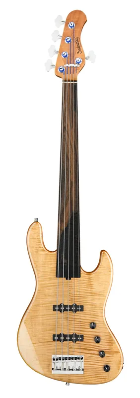 Sichere Zahlung Sadowsky MetroLine Deluxe 21-Fret Standard J/J Bass, Okoume Body, Tigerstripe Ebony Fingerboard, 5-String, Fretless - Vintage Tinted Natural Transparent High Polish