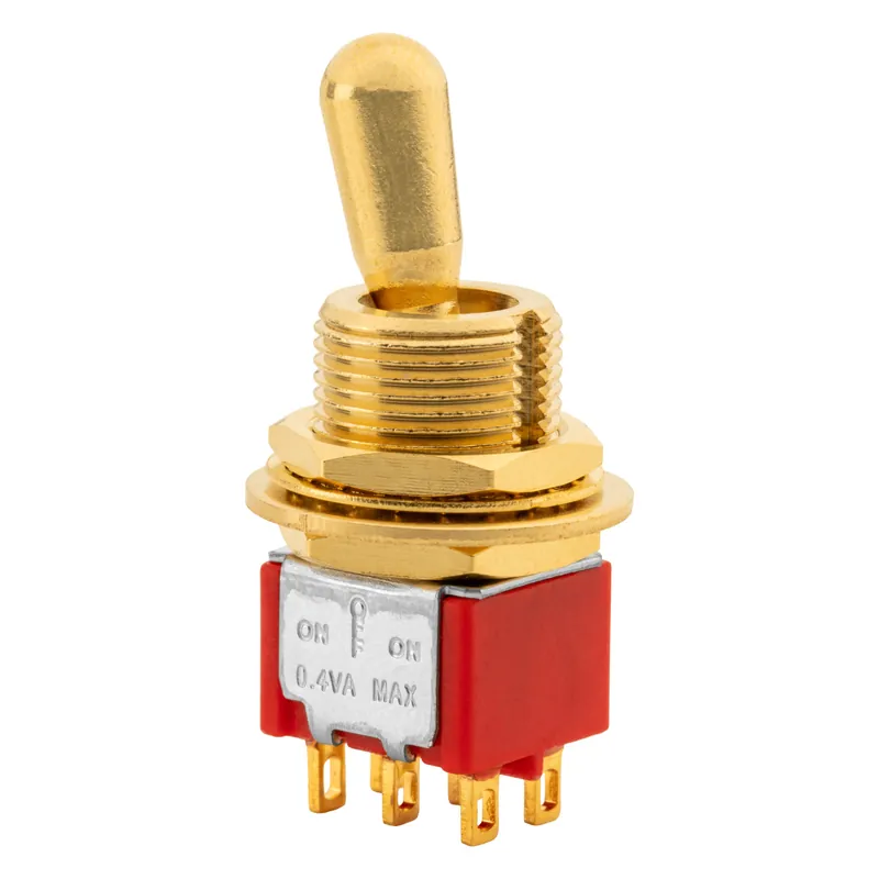 Heißes Angebot MEC Maxi Toggle Switch, Short, Solder Lugs, ON/OFF/ON, DP3T - Gold