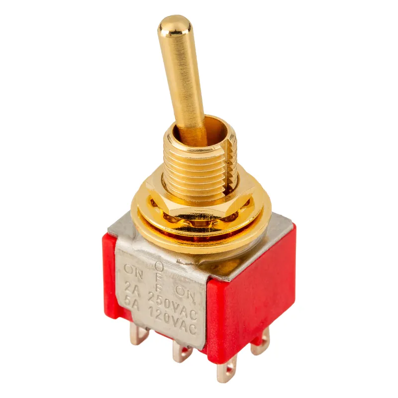 MEC Mini Toggle Switch, Long, Solder Lugs, ON/OFF/ON, DP3T - Gold Preis Gesenkt