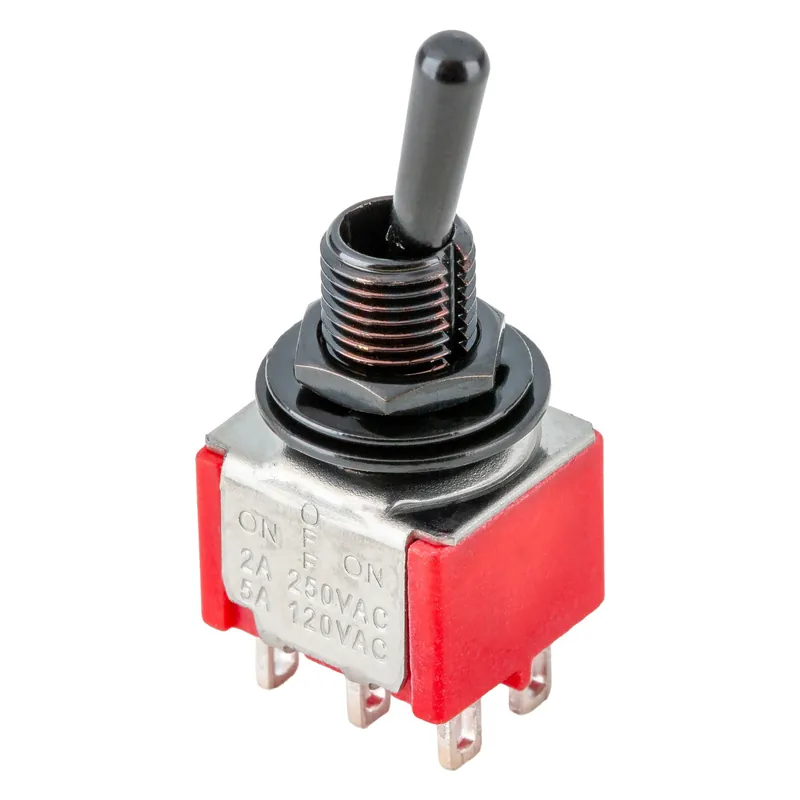MEC Mini Toggle Switch, Long, Solder Lugs, ON/OFF/ON, DP3T - Black Garantierte Lieferung