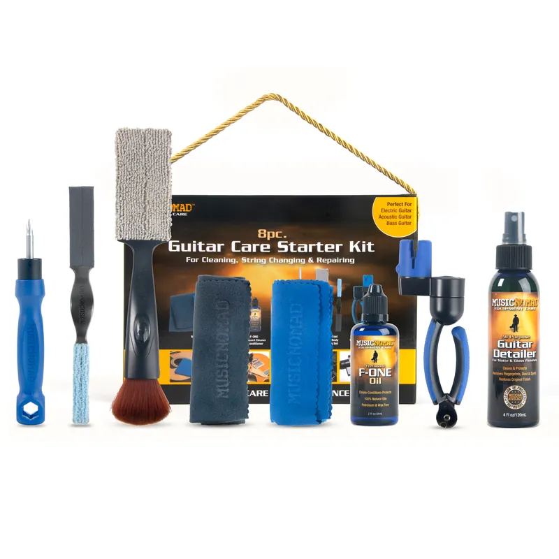 MusicNomad Guitar Care Starter Kit , 8 pcs. (MN299) - incl. MN100, MN105, MN204, MN223, MN227 & 2x Microfiber Suede Cloth Finale Aktion
