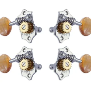Grover U99-18CA Sta-Tite Geared Ukulele Pegs with Acrylic Amber Button, 21.3 mm Post - 4 pcs. - Chrome Echt