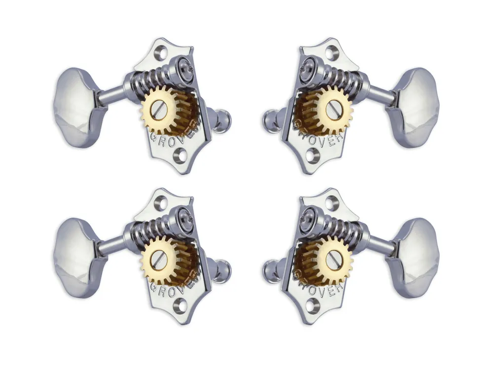 Grover U99-18C Sta-Tite Geared Ukulele Pegs with Metal Button, 21.3 mm Post - 4 pcs. - Chrome Highlight