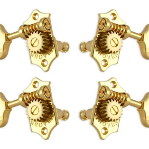 Grover U98-18G Sta-Tite Geared Ukulele Pegs with Metal Button, 25.3 mm Post - 4 pcs. - Gold Solange Der Vorrat Reicht