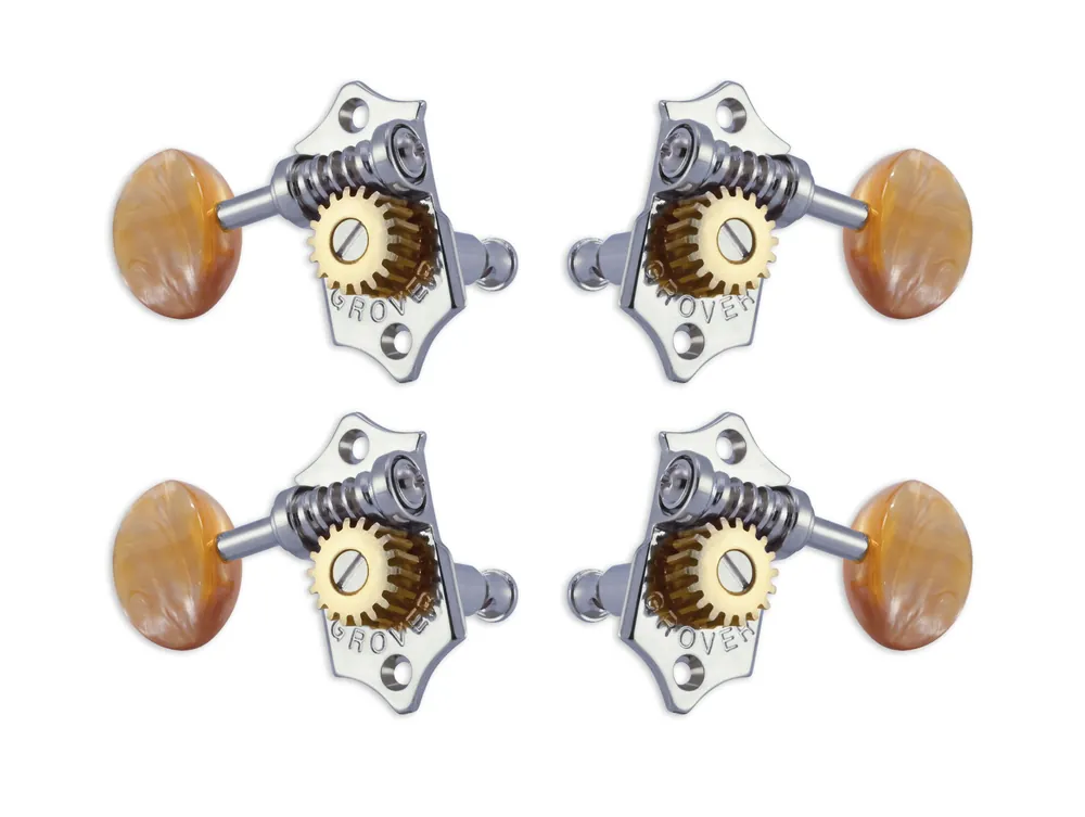 Knallerangebot Grover U98-18CA Sta-Tite Geared Ukulele Pegs with Acrylic Amber Button, 25.3 mm Post - 4 pcs. - Chrome