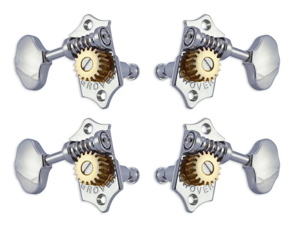 Preis Gesenkt Grover U98-18C Sta-Tite Geared Ukulele Pegs with Metal Button, 25.3 mm Post - 4 pcs. - Chrome