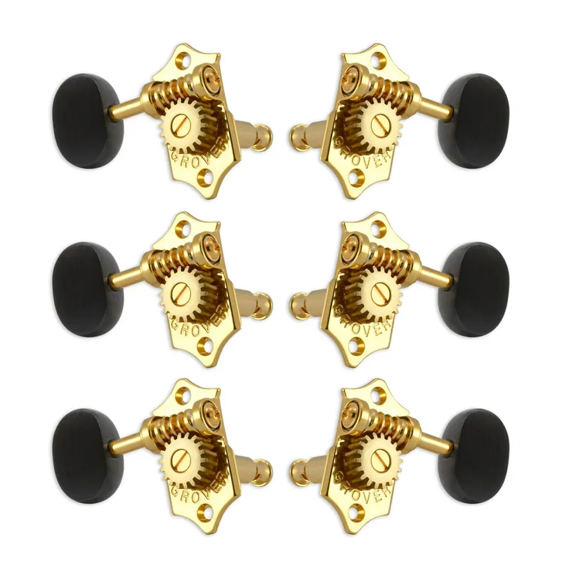 Neue Kollektion Grover V97-18GAE Original Sta-Tite Machine Head with Ebony Button and 18:1 Gear Ratio, Vertical - Guitar Machine Heads, 3 + 3 - Gold