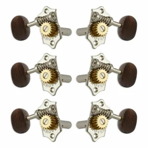 Sonderaktion Grover H97-18NAR Original Sta-Tite Machine Head with Rosewood Button and 18:1 Gear Ratio, Horizontal - Guitar Machine Heads, 3 + 3 - Nickel