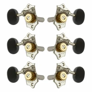 Grover H97-18NAE Original Sta-Tite Machine Head with Ebony Button and 18:1 Gear Ratio, Horizontal - Guitar Machine Heads, 3 + 3 - Nickel Meistverkauft