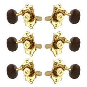 Sofort Bestellen Grover H97-18GAR Original Sta-Tite Machine Head with Rosewood Button and 18:1 Gear Ratio, Horizontal - Guitar Machine Heads, 3 + 3 - Gold